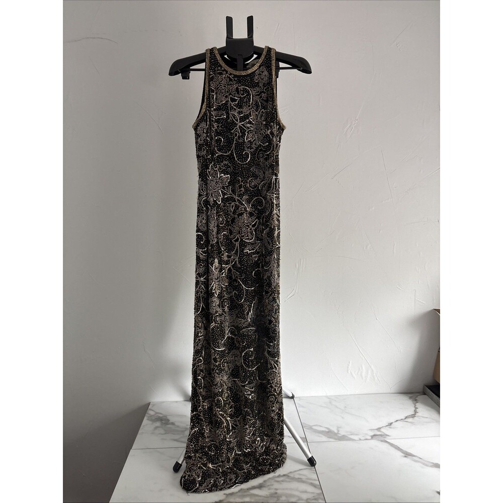 Vintage Blacktie Oleg Cassini Beaded Silk Gown Dress Sz 10 Old Hollywood Glam